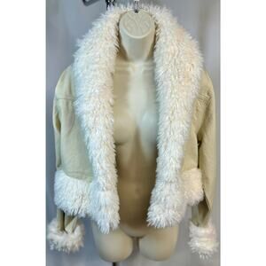 🧥 Y2K Faux Fur Cropped Jacket PrettyLittleThing Sand Cream Sz 6